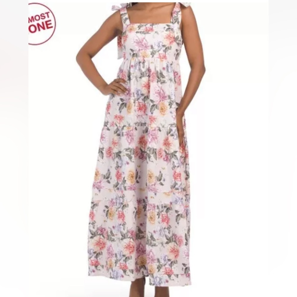 House of Harlow Linen Floral Tie Strap Maxi Dress
